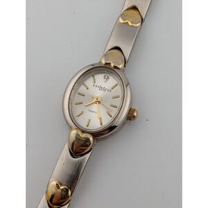 LA Express Heart Watch Women 17mm Case Two Tone 7.25" Band- New Battery